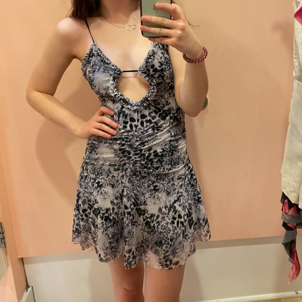 Urban Planet Black, White, and Purple Leopard Print Mini Dress